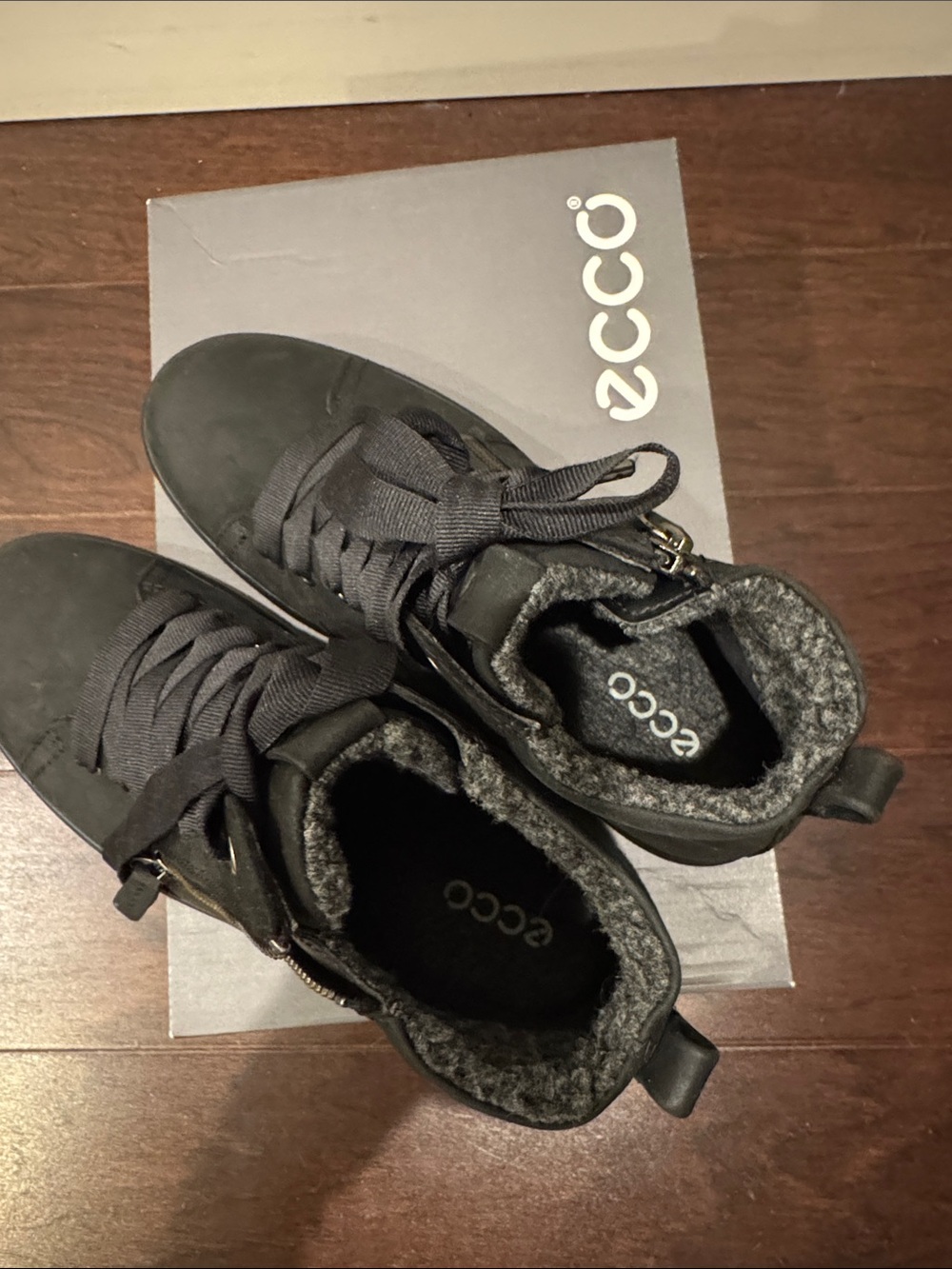 Ecco Women's Black Wedge Ankle Boots with Ribbon Laces - Picture 4 of 5